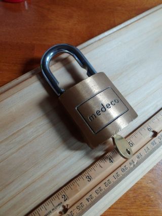 Vintage Medeco Brass Padlock - High Security Padlock - With Key - Locksport 5pin