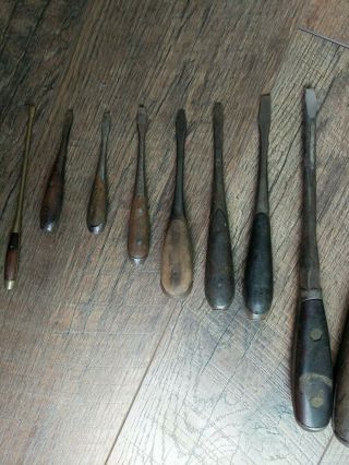 12 Vintage /Antique Perfect Wood Handle Screwdrivers Woodworking Tools 3