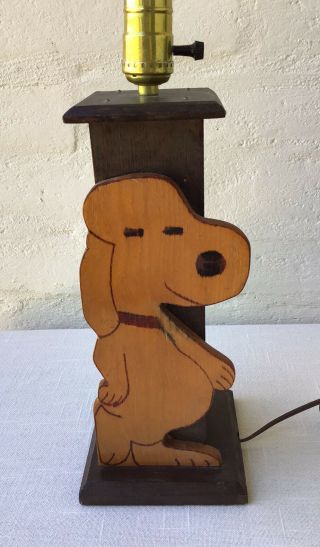 Vintage Snoopy Wood Folk Art Table Lamp Hand Crafted Primitive