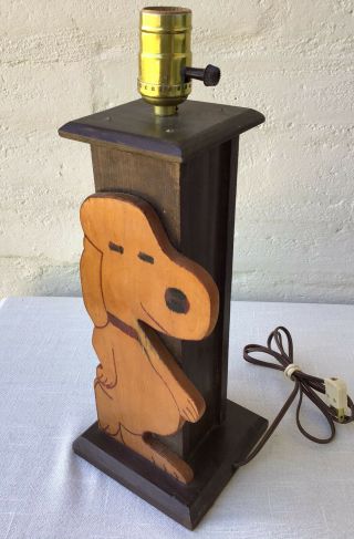 Vintage Snoopy Wood Folk Art Table Lamp Hand Crafted Primitive 2