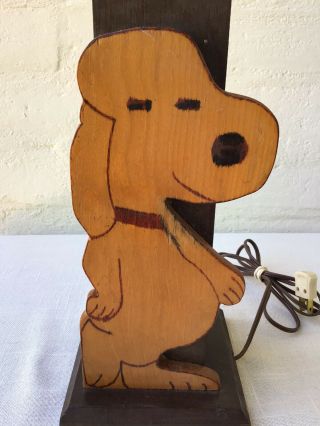 Vintage Snoopy Wood Folk Art Table Lamp Hand Crafted Primitive 3