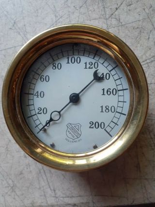 Antique Ashcroft Pressure Gauge Brass Rim Steam Punk 5&1/4 " Across The Brass