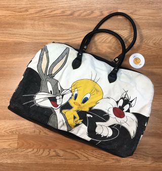 Vintage 90s Looney Tunes Duffle Bag Bugs Bunny Tweety Sylvester Gym Overnight