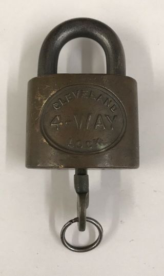 Vintage Brass Padlock Cleveland 4 Way Lock With Mismatched Key
