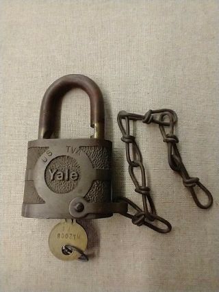 Vintage Yale Us Tva (tn Valley Auth) Padlock Antique Brass Lock With Key & Chain
