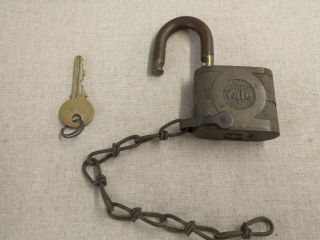 Vintage Yale US TVA (TN Valley Auth) Padlock Antique Brass Lock With Key & Chain 3