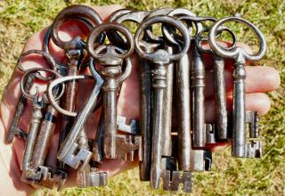 15 Mostly 17th Century British And French Wrought Iron Keys