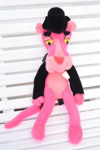 Vintage Mighty Star 1976 Large 20 " Stuffed Plush Pink Panther Black Hat Tails