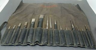 J H Williams Tool Company 15 Pc.  Chisel And Punch Set With Soft Holder Vintage