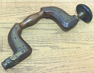 James Bee Sheffield/henry Brown Patent Wood & Brass Brace - Antique Tool - Drill