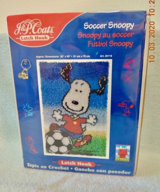 - - Snoopy Playing Soccer Latch Hook Rug Kit - - J & P Coats