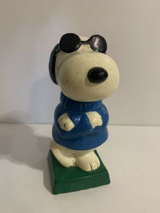 Vintage 1971 Peanuts Snoopy (joe Cool) Ceramic Piggy Bank Rare Blue