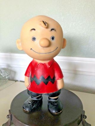 United Feature Syndicate Peanuts Charlie Brown Hard Rubber Doll Toy 9 1/2”