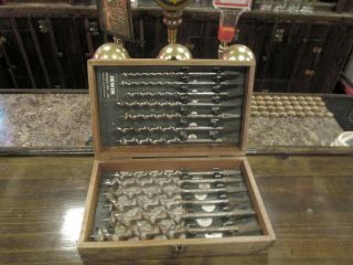 Vintage Irwin Auger Drill Bits.  13 Bits In Wood Case