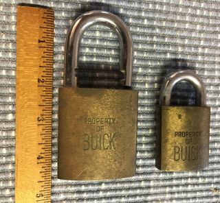 Vintage (2) Best Brass Gm Buick Padlocks 4 1/2 And 2 3/4 Inches Tall (no Keys)