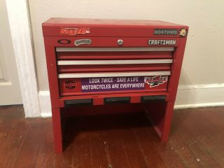 Vintage Craftsman Red Metal 3 Drawer Tool Box Chest With Stand