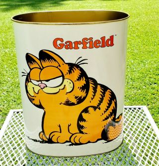 1978 Vintage Cheinco Garfield The Cat Metal Character Trash Waste Can