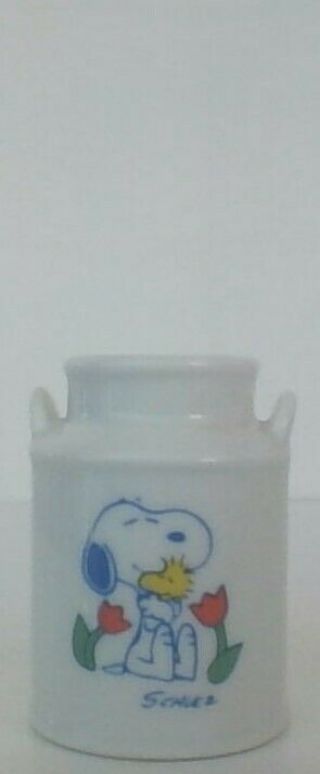 Vintage Peanuts Snoopy Woodstock Miniture Ceramic Milk Can