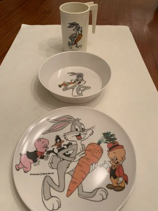 Vintage Bugs Bunny Child Plate,  Bowl And Cup Warner Bros Melamine Cartoon
