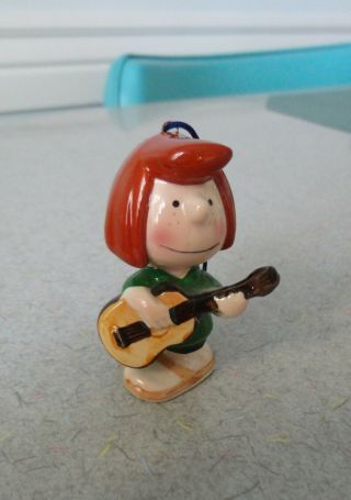 Vintage Peanuts Peppermint Patty Ceramic Christmas Ornament Playing Guitar Japan