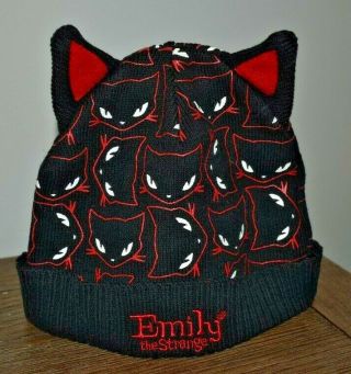 Emily The Strange Black Red Beanie Hat Cap One Size Fashion