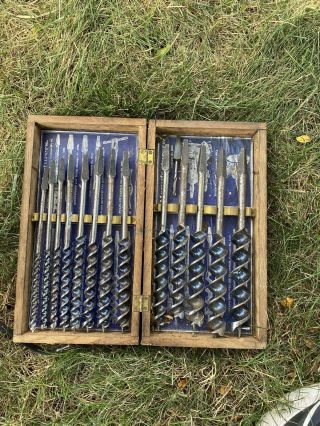 James Swan Company Wood Auger Drill Bits,  Casted Steel,  Complete W/box,  Old,  Usa