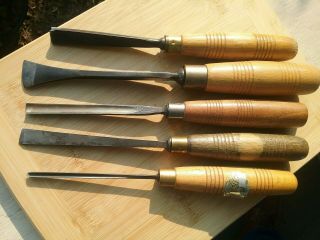 Set Of 5 Henry Taylor 8 - 9 " Wood - Carving Gouges,  Chisels Made In England.