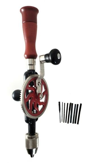Millers Falls 2 - 01 Hand Drill With 9 Fluted Bits -