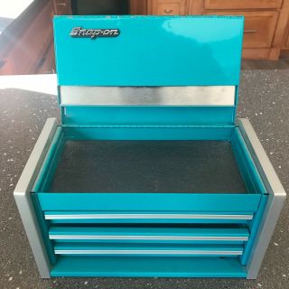 Snap On Tools Turquoise Mini Tool Box/jewelry Box 3 Drawers Plus Top Shelf