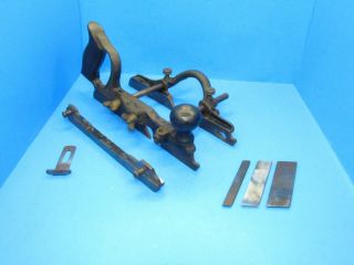 As - Is Early Stanley No 46 Skew Combination Wood Plane W/ 3 Cutters & Guard Plate