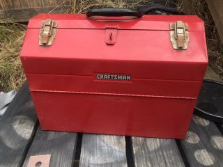 Vintage Craftsman Tombstone Metal Tool Box W/ Cantilever Trays Hip Roof Folding