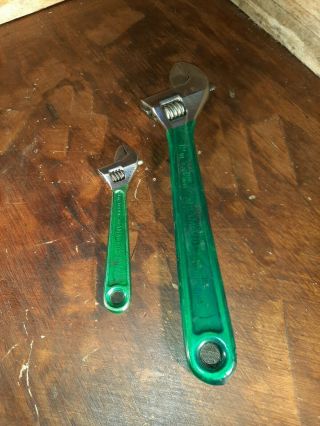 Vintage 12 " And 6 " Diamond Diamalloy Adjustable Wrench Green Handle,  Usa No Res