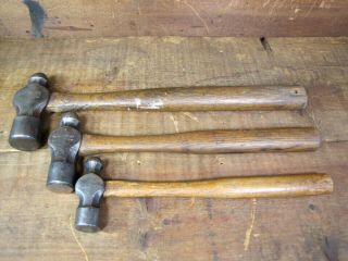 3 Antique Blacksmith Ball Peen Hammers.  Vtg Anvil Forge Tools True Temper - Atha