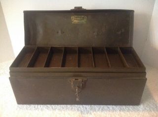 Vintage Kennedy Kits Tool/tackle Box Two Lift Out Trays Leather Handle With Keys