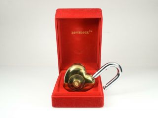 Vintage Lovelock Combination Padlock Brass Metal Heart Shape Lock Nib Novelty
