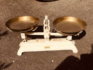 Vintage German 3 Kilo Kitchen Balance Scale With Trays