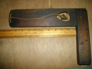 Tv243 Antique Level & Square Combination With Brass Plumb Bob
