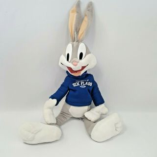 Warner Brothers Looney Tunes Bugs Bunny Rabbit Plush Six Flags Blue Hoodie 28 "