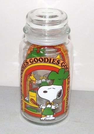 Rare 8.  5 " Vtg Peanuts Snoopy Woodstock Goodies/ Treat/ Cookie Jar,  Lid