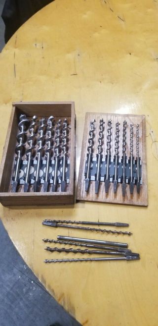 Vintage Irwin Auger Drill Bits.  13 Bits In Wood Case With Extra Bits