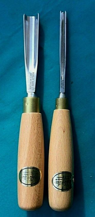 Two Ashley Iles Woodwork Gouges,  5mm V - Profile,  16mm Spindle Roughing Out