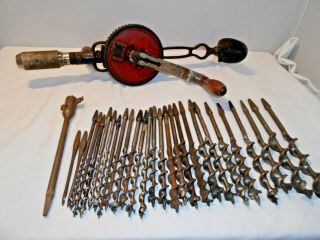 Vintage Miller Falls 12 Brace Drill With 27 Auger Bits Breast Drill