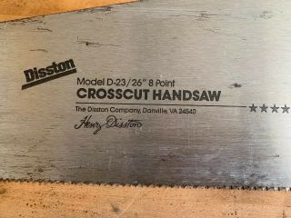 Vintage Disston D - 23 26 Inch 8 Point Crosscut Hand Saw Chrome Nickel Alloy Wood 2