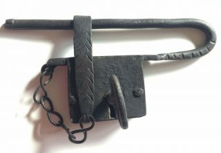 Vintage Hand Forged Iron Lock Padlock With Key And Chain