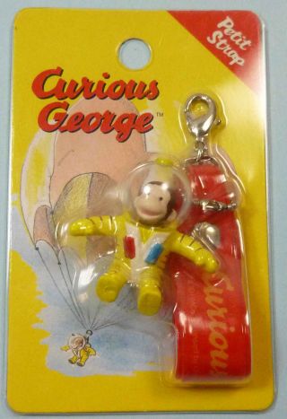 Curious George Astronaut Minifigure Strap Rare Collectible 1.  5 " Mini Toy Japan