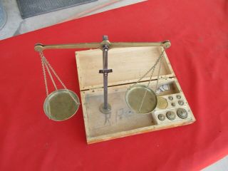 Vintage West Germany Brass Balance Scale With Weights (1641)