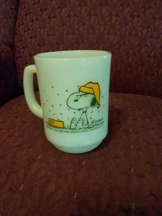 Snoopy Fire King Coffee Mug French Toast 1958 Vintage Milk Glass Anchor Hocking