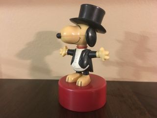 Vintage Snoopy Charlie Brown 1966 Ideal Toy Hard Plastic Push Up Bowing Tuxedo