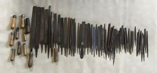 59 Vintage Metal Files 14 " - 6 " And 11 Wood File Handles - Machinist / Carpentry