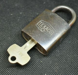 L230 - Vintage Brass Texaco Gas & Oil Lock With Key -